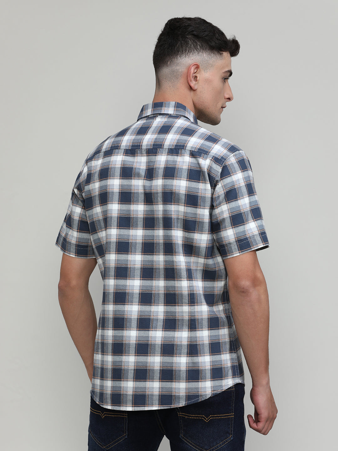 Slate Shade Slim Fit Premuim Cotton Checks Shirt With Pocket-SS25