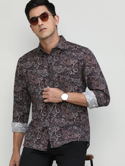 Exclusive Purple Collection Copper Slim Fit Printed Premium Cotton Shirt