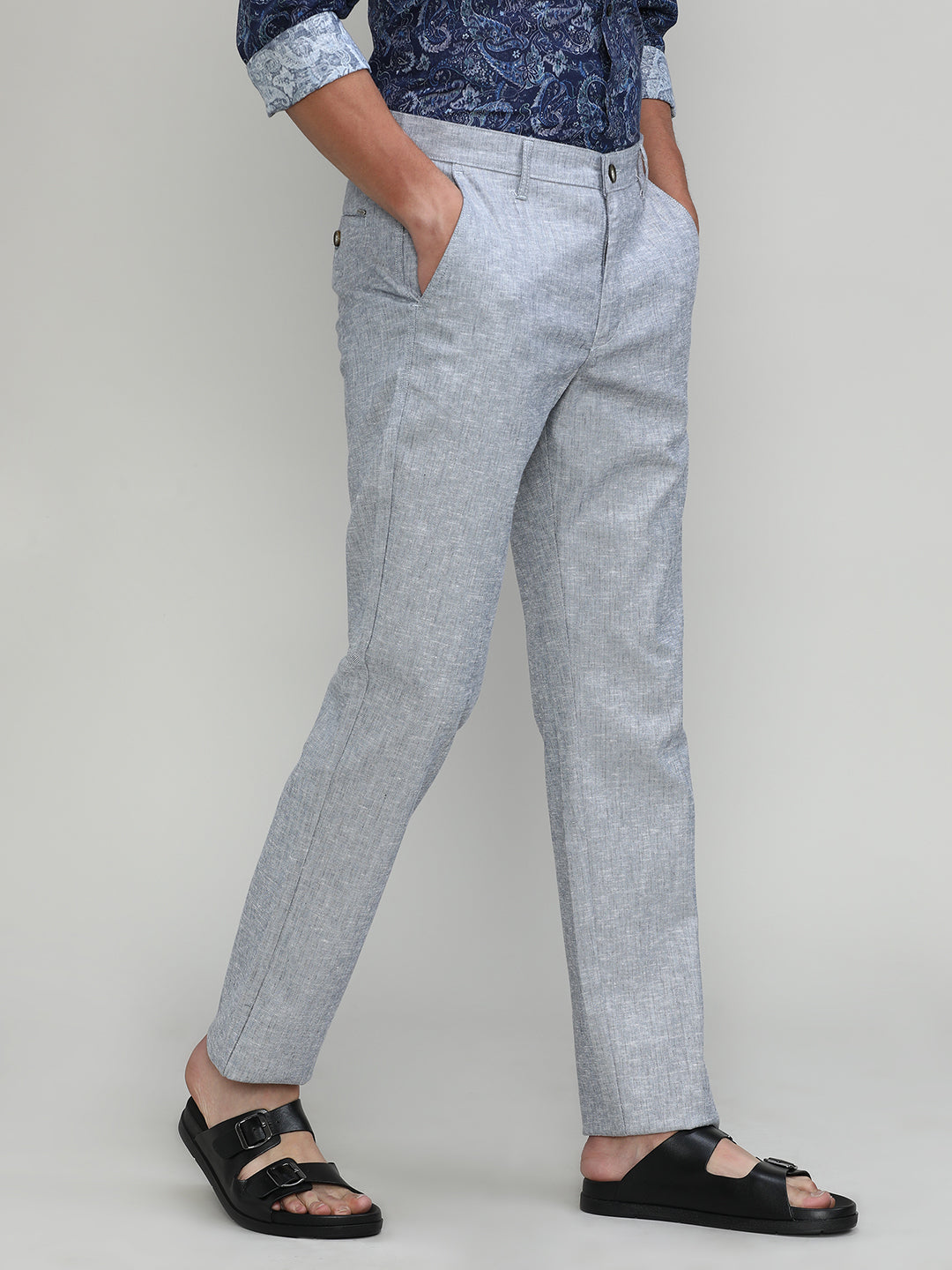 Blue Mist Shade Cotton Trousers Slim Tapered Fit