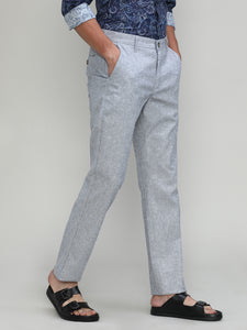 Blue Mist Shade Cotton Trousers Slim Tapered Fit