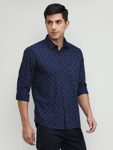 Navy Slim Fit Premium Cotton Printed Shirt -SS25