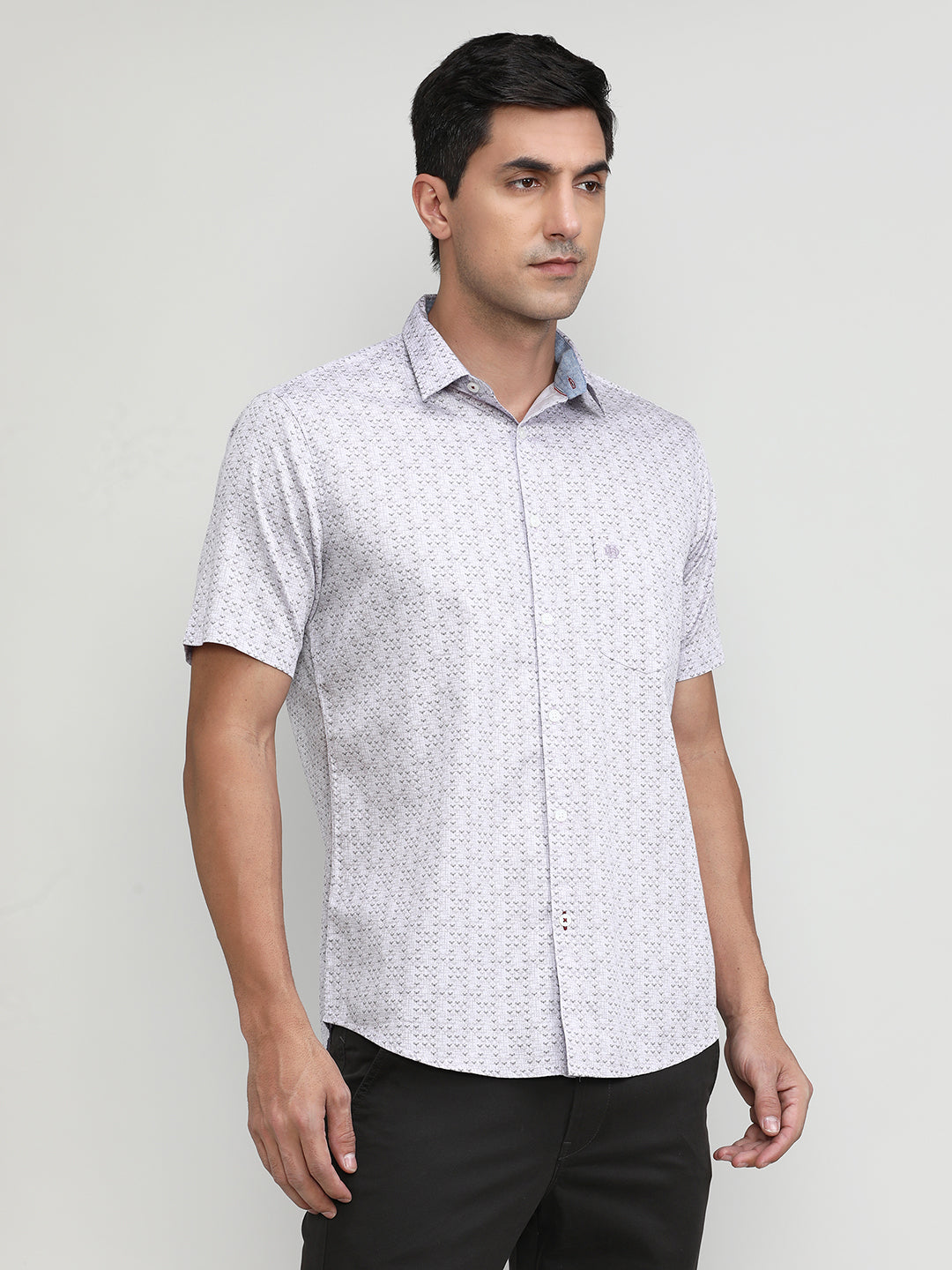 Lilac Slim Fit Premium Cotton Printed Shirt With Pocket-SS25