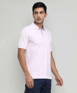 Lilac Snow Pique Cotton Lycra Solid Polo T-shirt