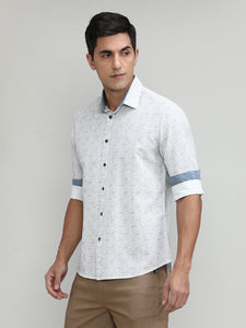 Light Grey Slim Fit Premuim Cotton Printed Shirt With Bone Collar