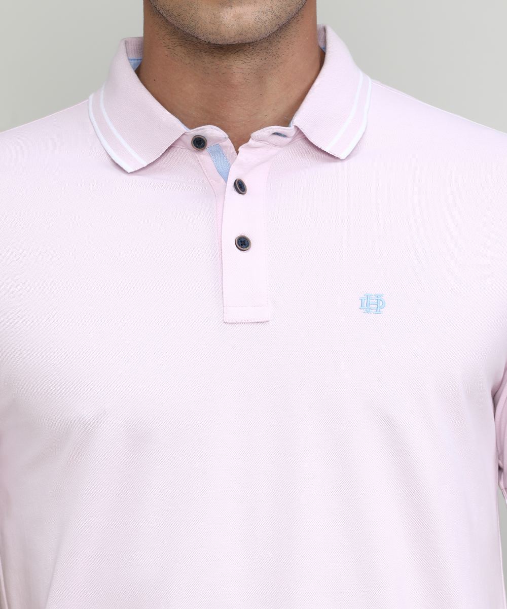 Lilac Snow Pique Cotton Lycra Solid Polo T-shirt