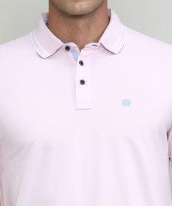 Lilac Snow Pique Cotton Lycra Solid Polo T-shirt