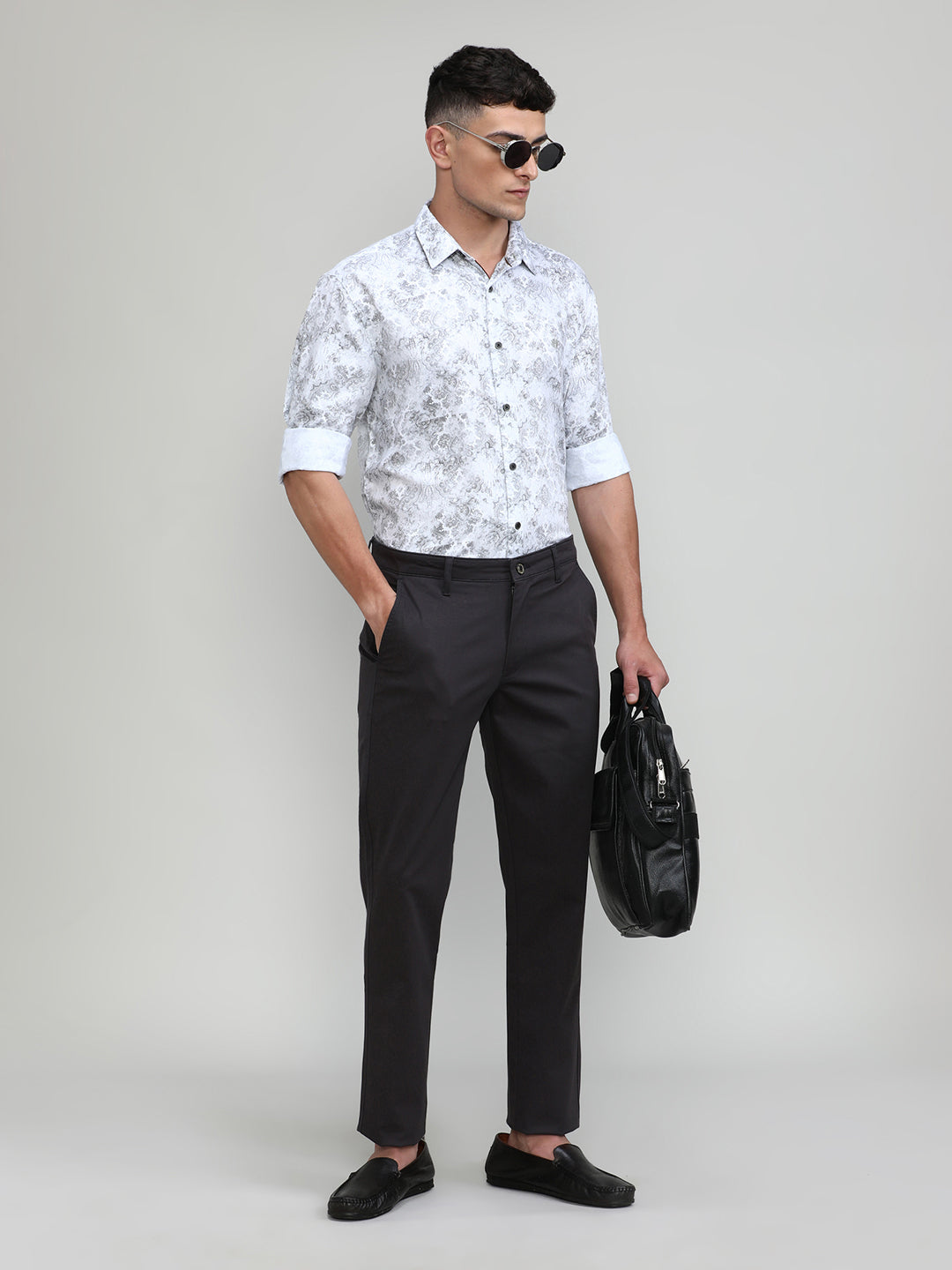 Gun Metal Shade Cotton Trousers Slim Tapered Fit