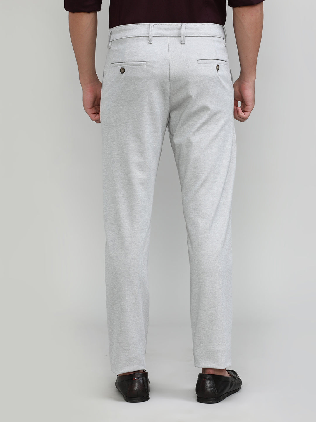 Light Grey Cotton Trousers Slim Tapered Fit
