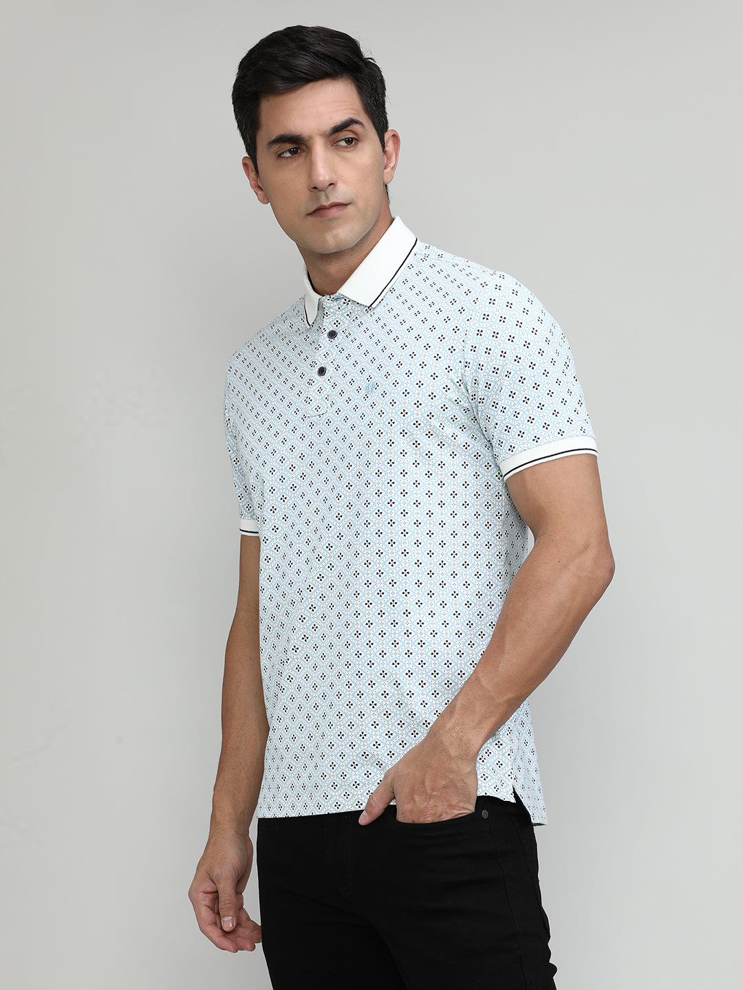 Coral Jersey Cotton Lycra Printed Polo T-shirt