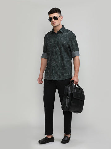 Bottle Green Slim Fit Premium Cotton Printed Shirt