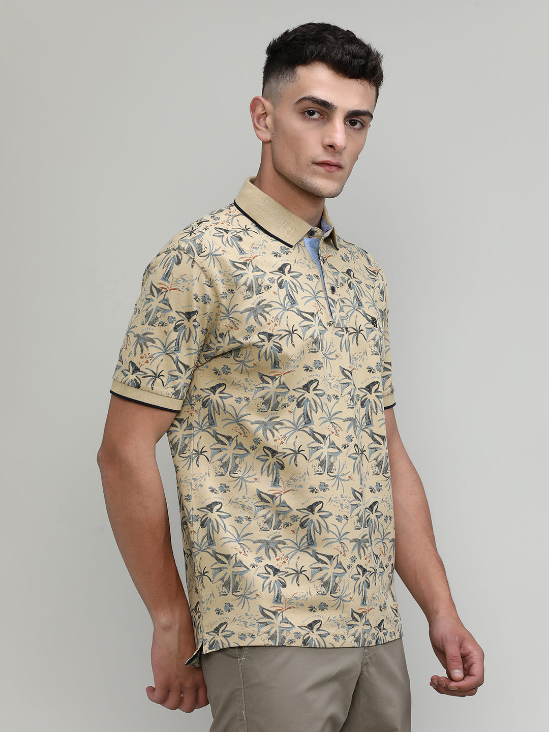 Desert Sand Pique Cotton Lycra Printed Polo T-shirt