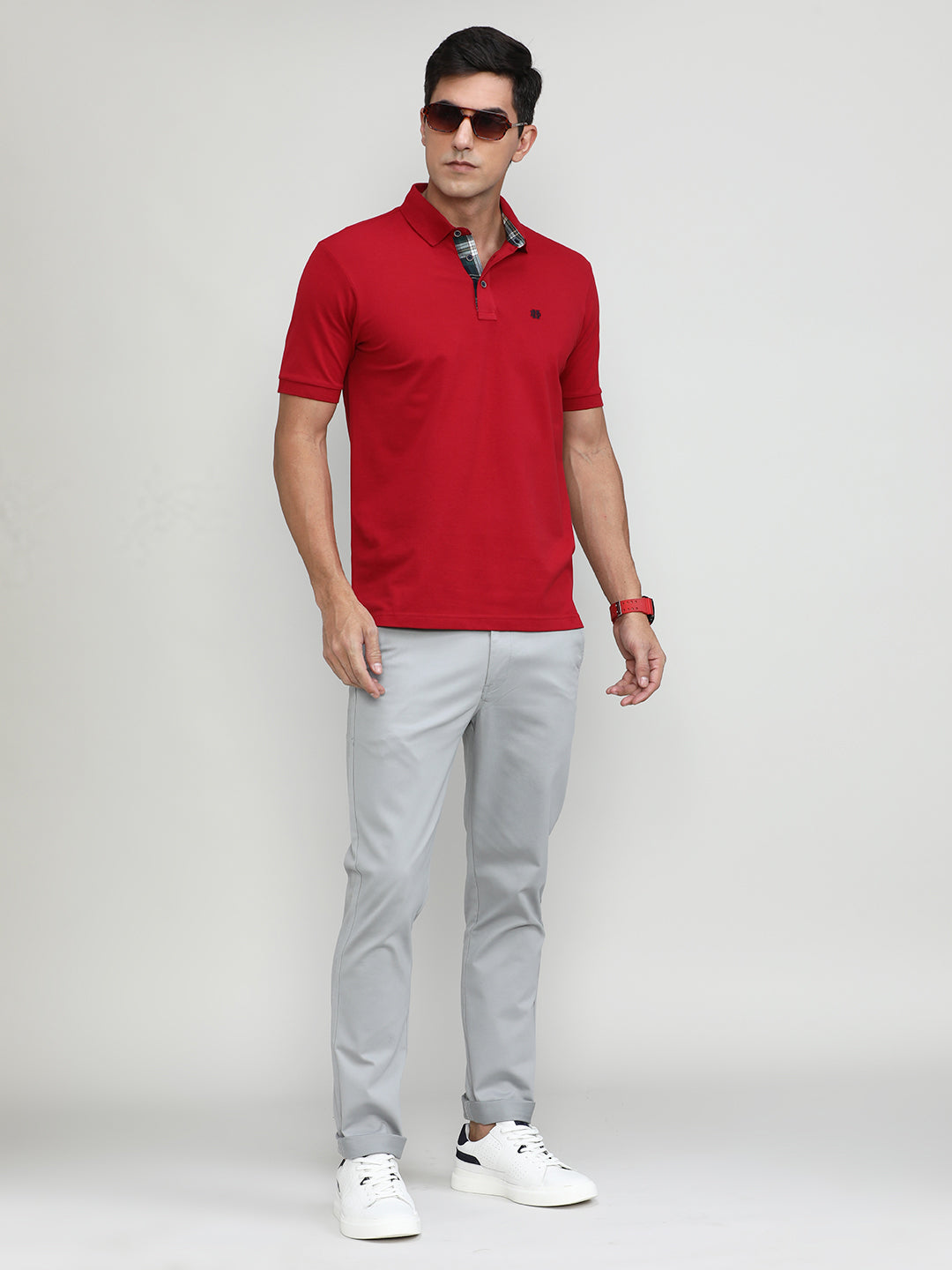 Deep Red Pique Cotton Lycra Solid Polo T-shirt