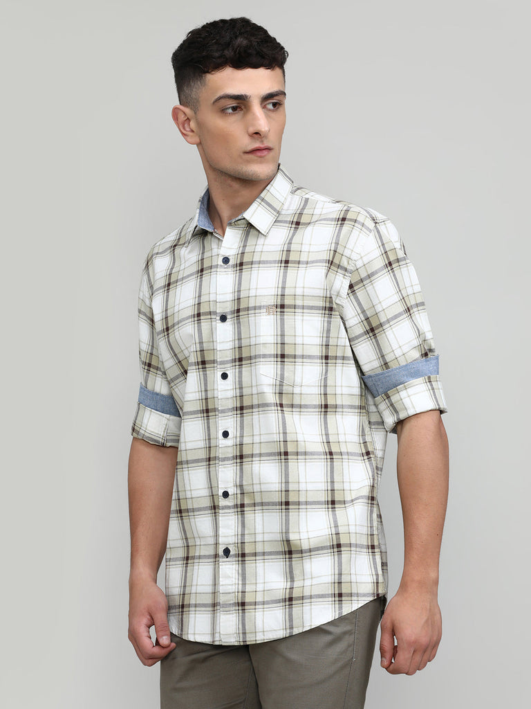 Fawn Shade Slim Fit Premuim Cotton Checks Shirt With Regular Pocket