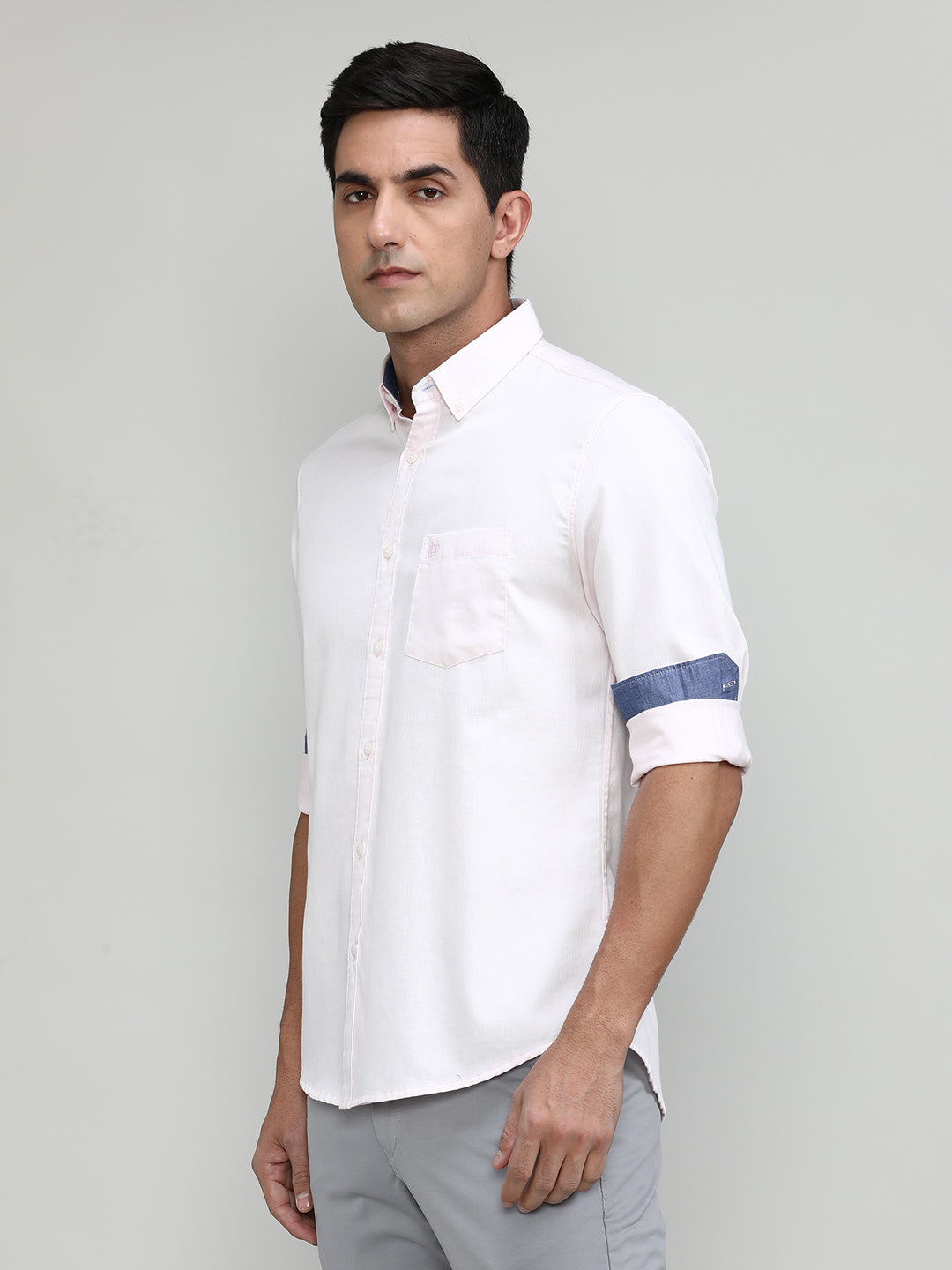 Baby Pink Slim Fit Premuim Cotton Solid Shirt With Button Down Collar & Pocket