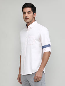 Baby Pink Slim Fit Premuim Cotton Solid Shirt With Button Down Collar & Pocket