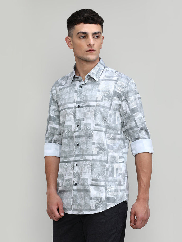 Lilac Slim Fit Premium Cotton Printed Shirt