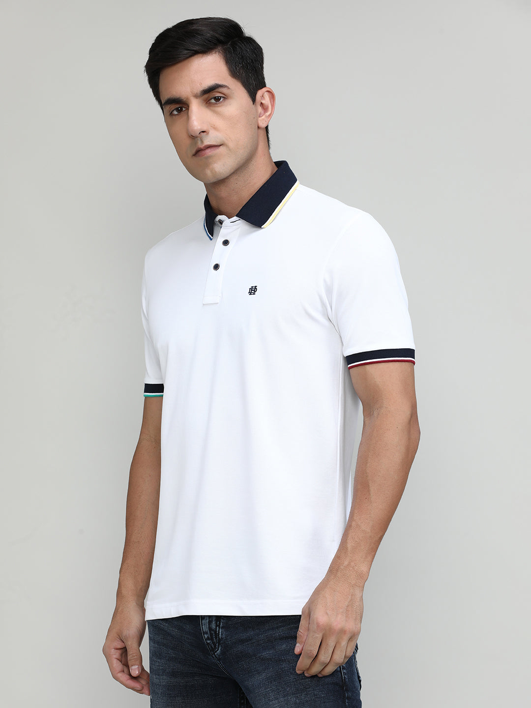 White Pique Cotton Lycra Solid Polo T-shirt