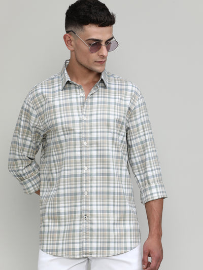 Exclusive Purple Collection Sage Shade Slim Fit Premium Cotton Checks Shirt