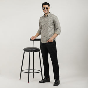 Fawn Poplin Printed Shirt with Pocket