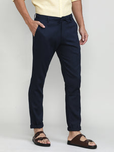 Navy Cotton Travel Trousers Regular Fit