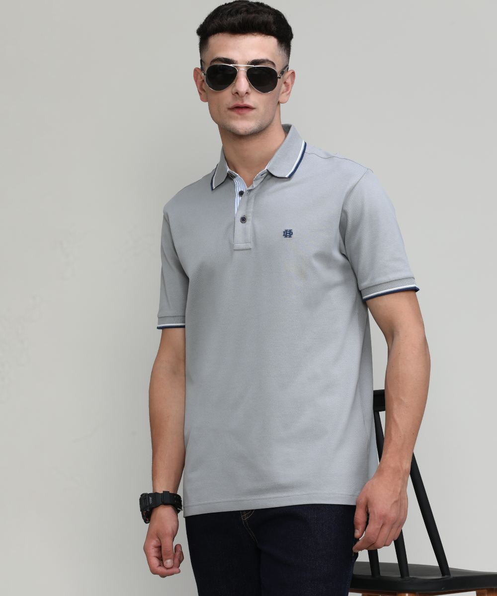 Silver Cloud Pique Cotton Lycra Solid Polo T-shirt