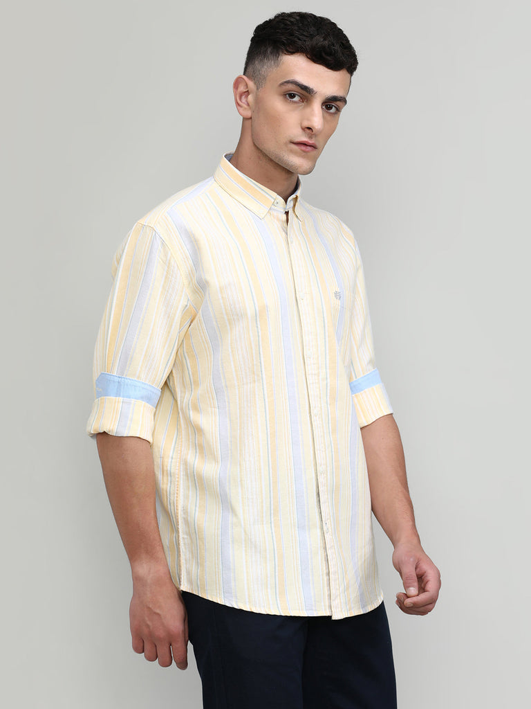 Lemon Slim Fit Premium Cotton Lycra Stripe Shirt With Pocket