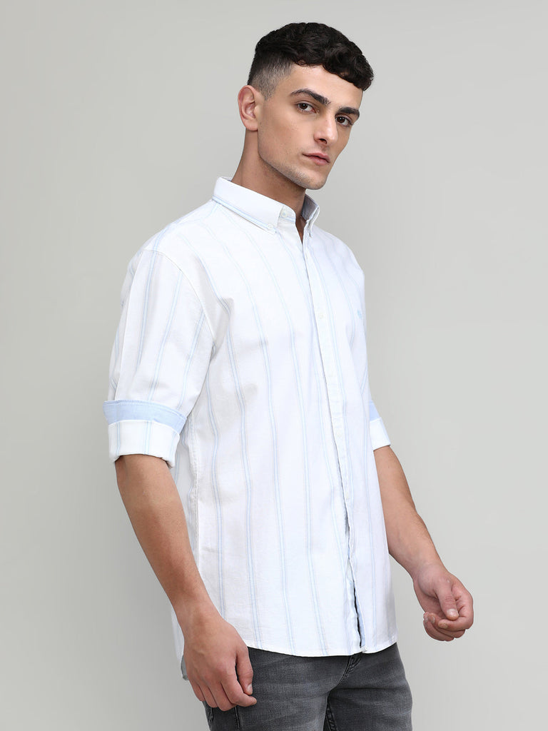 Snow Slim Fit Premium Cotton Lycra Stripe Shirt