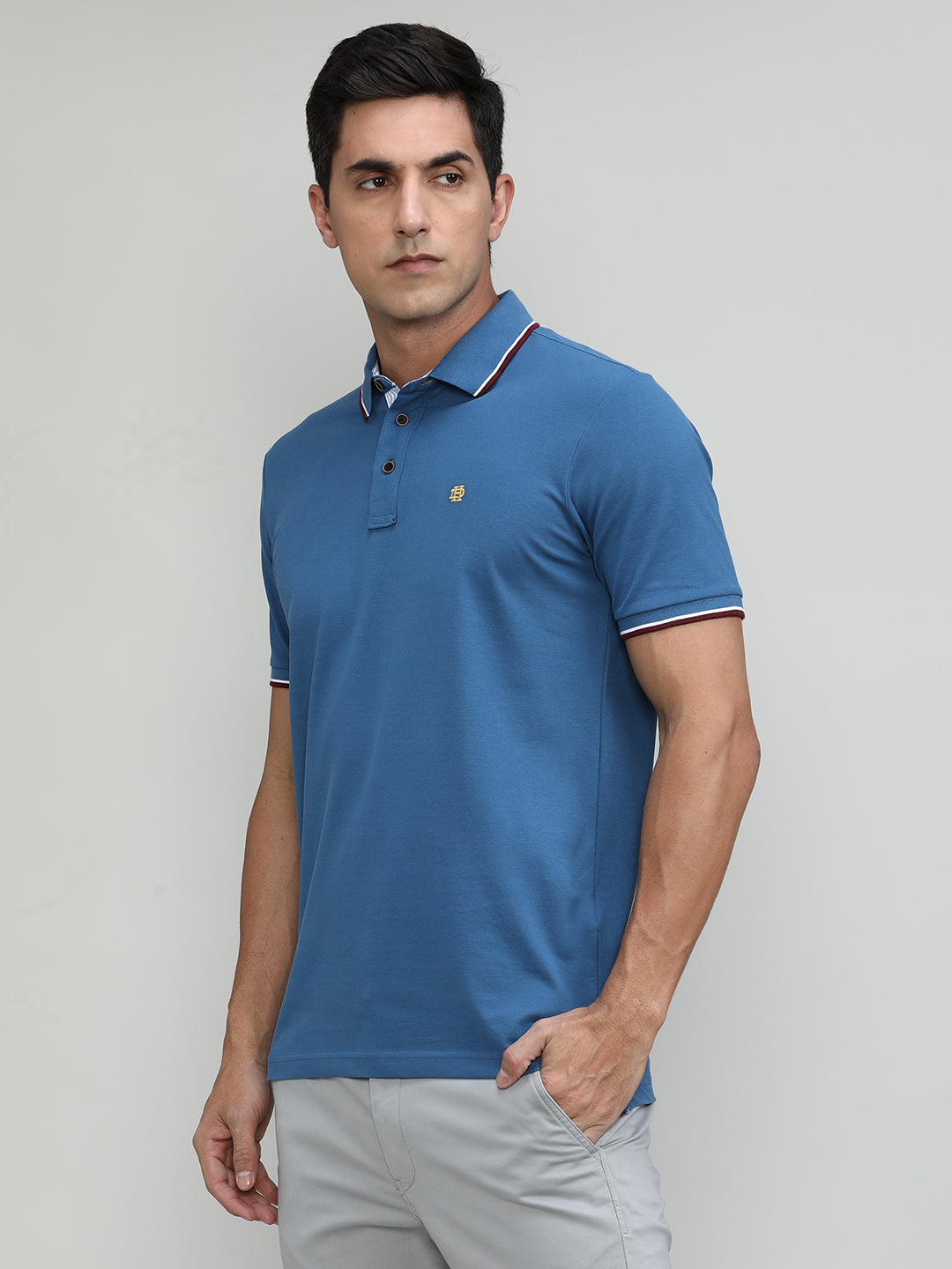 AF Blue Pique Cotton Lycra Solid Polo T-shirt