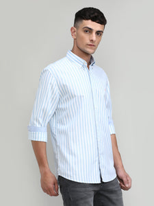 Sky Slim Fit Premium Cotton Lycra Stripe Shirt