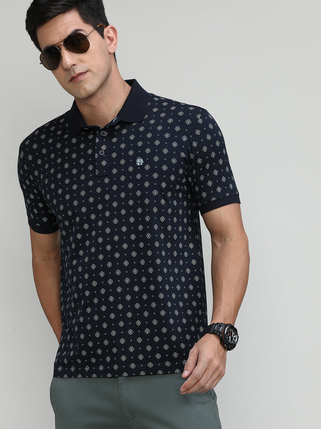 Black Jersey Cotton Lycra Printed Polo T-shirt