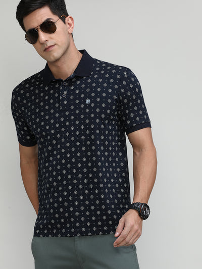 Black Jersey Cotton Lycra Printed Polo T-shirt