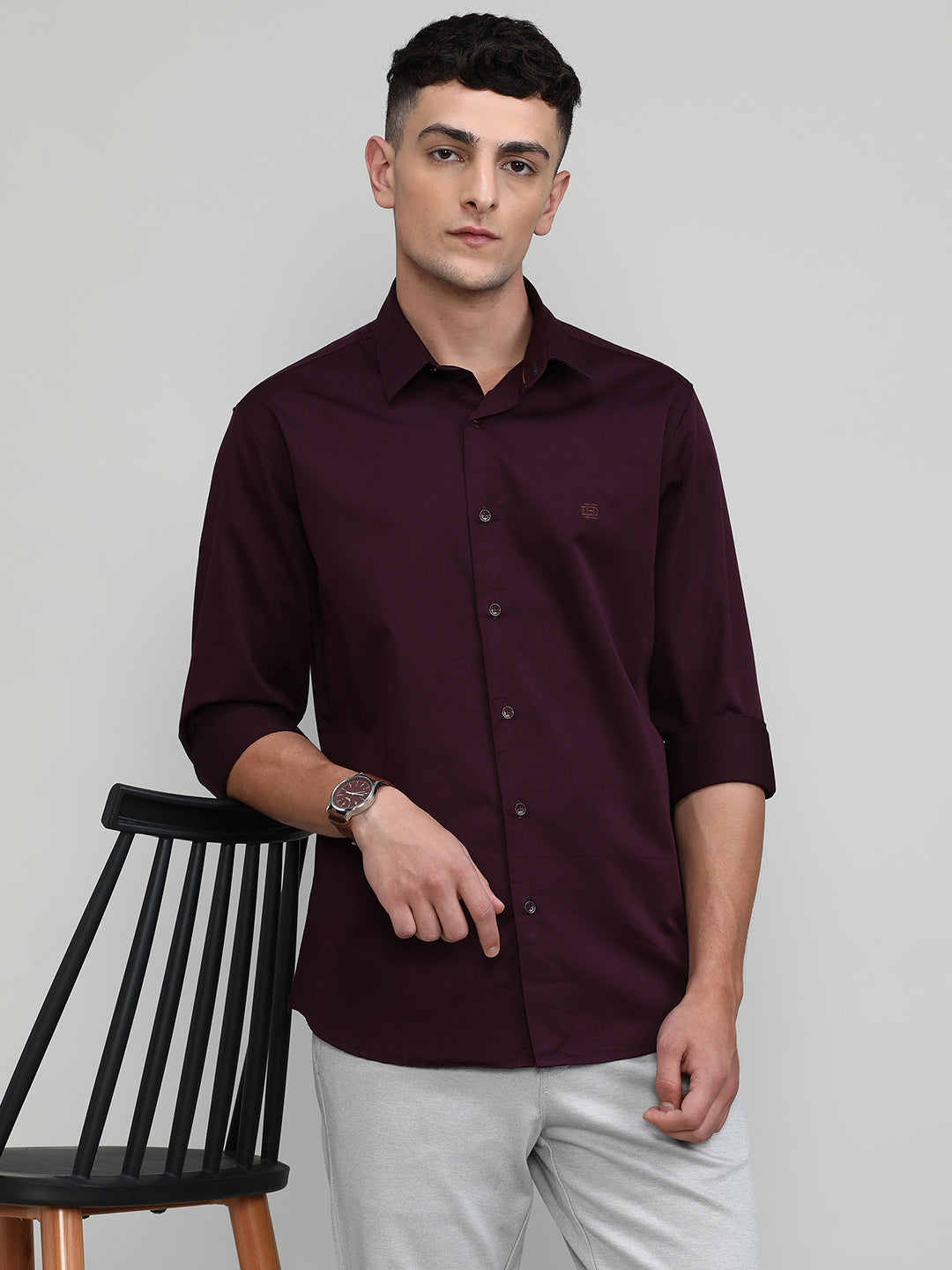 Wine Slim Fit Premium Cotton Solid Shirt