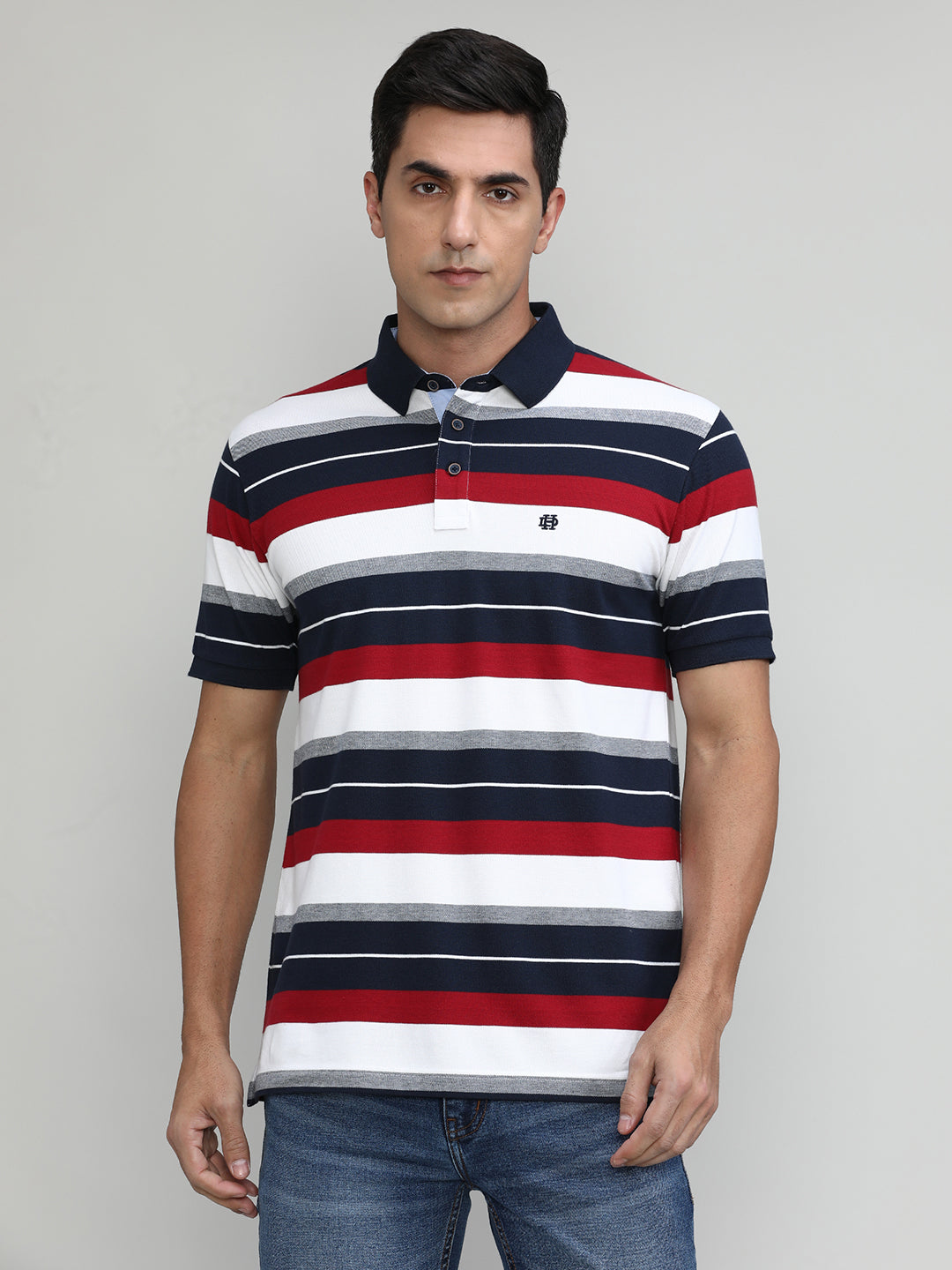 Maroon Pique Cotton Lycra Stripes Polo T-shirt