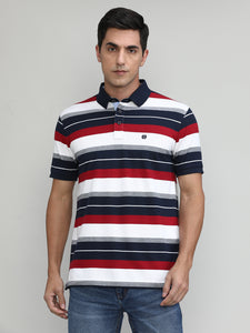 Maroon Pique Cotton Lycra Stripes Polo T-shirt