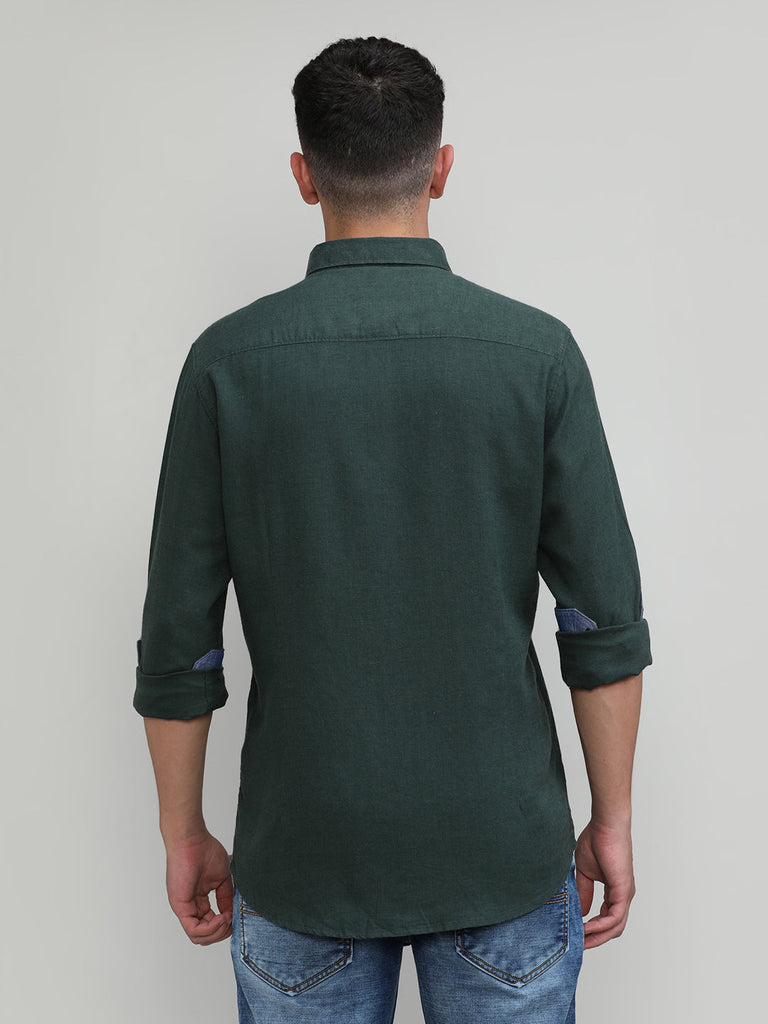 Leaf Shade Slim Fit Premuim Cotton Lycra Solid Shirt With Pocket