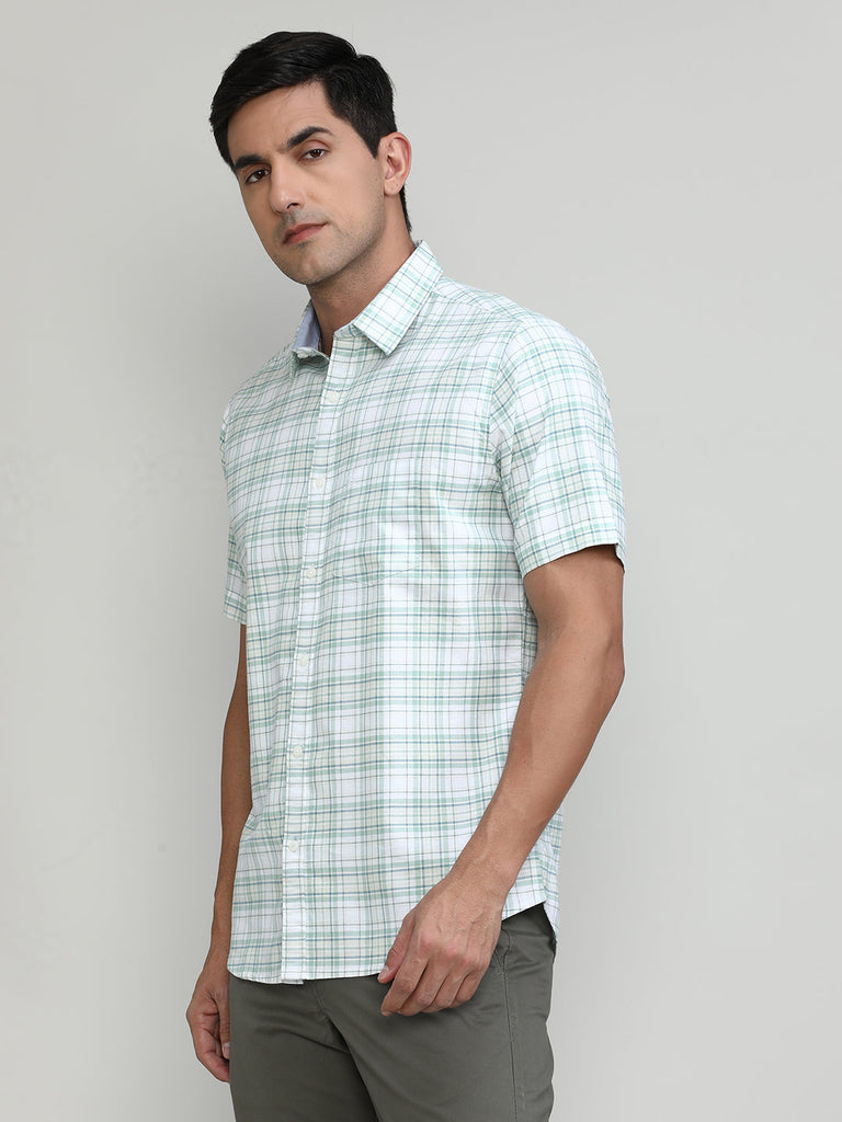 Fern Green Slim Fit Premuim Cotton Checks Shirt With Pocket