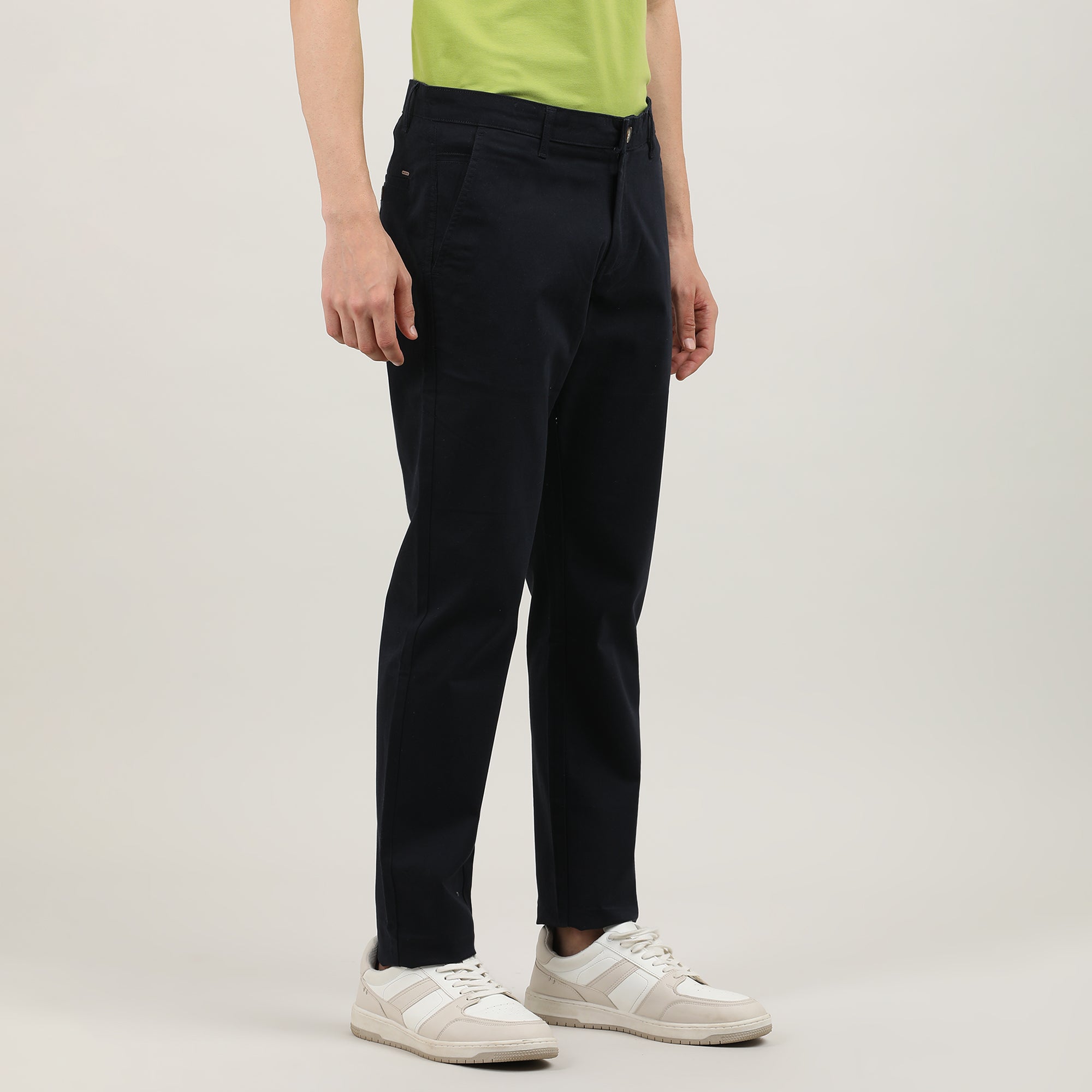 Navy Cotton Trousers-Slim Tapered Fit