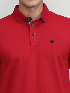 Deep Red Pique Cotton Lycra Solid Polo T-shirt