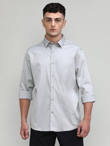 Grey Slim Fit Premium Satin Cotton Lycra Solid Shirt-SS25