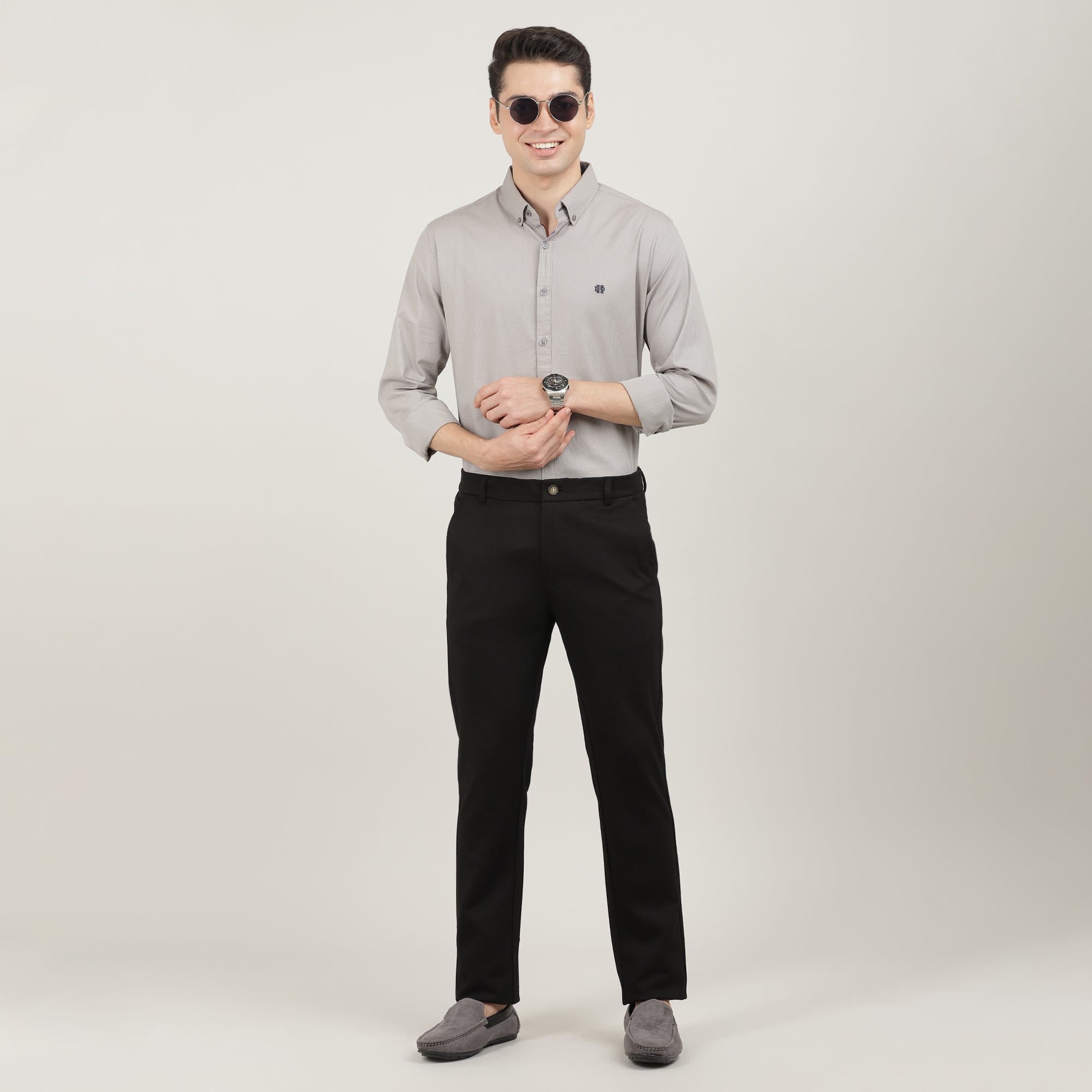 Black-Cotton Trousers-Slim Tapered Fit
