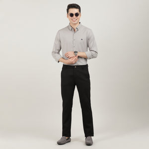 Black-Cotton Trousers-Slim Tapered Fit