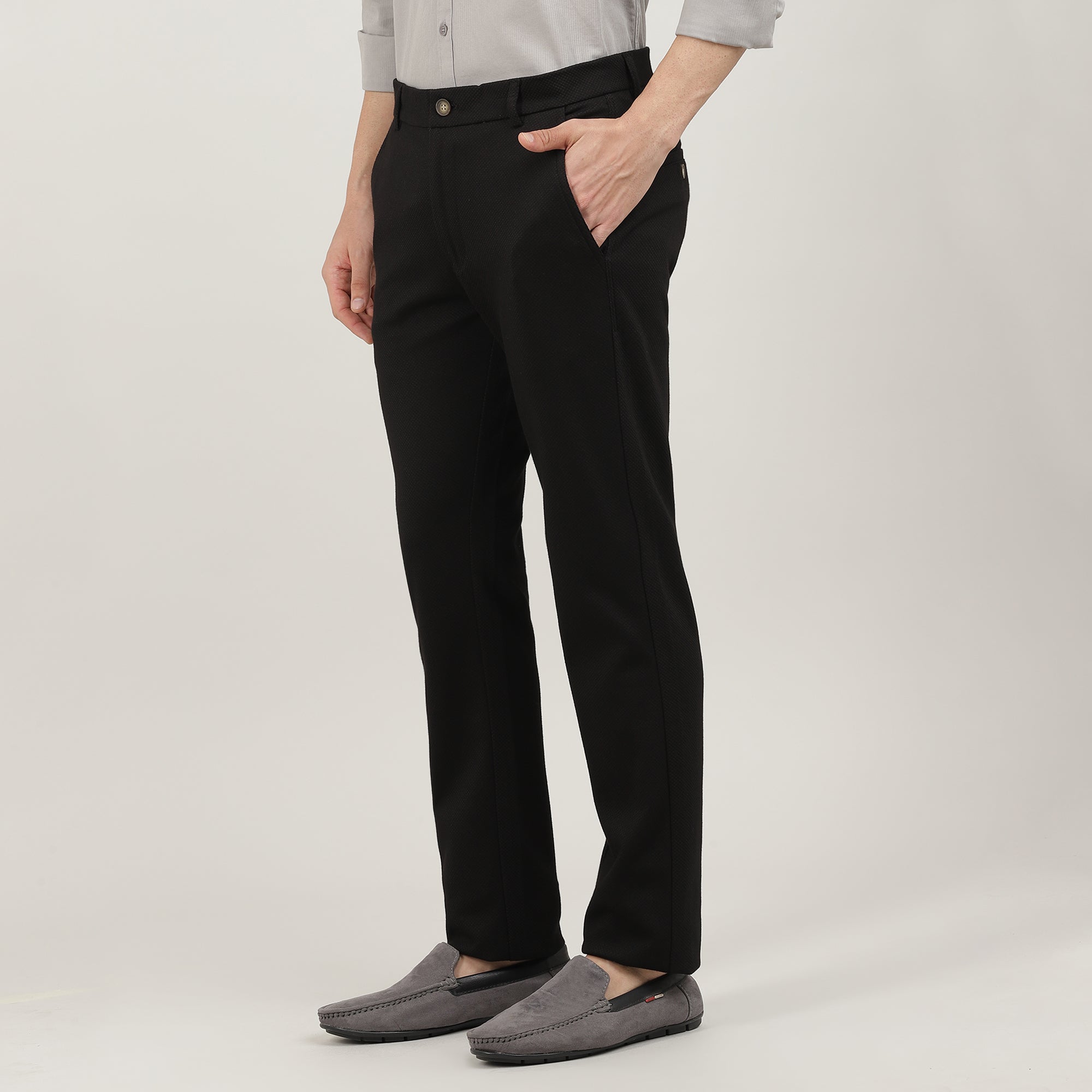 Black-Cotton Trousers-Slim Tapered Fit