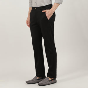 Black-Cotton Trousers-Slim Tapered Fit