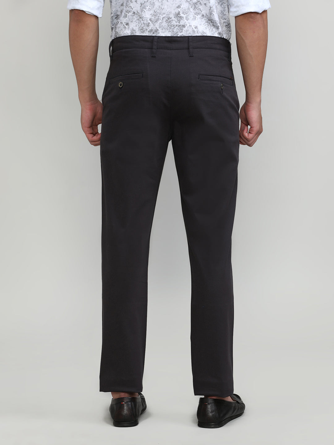 Gun Metal Shade Cotton Trousers Slim Tapered Fit