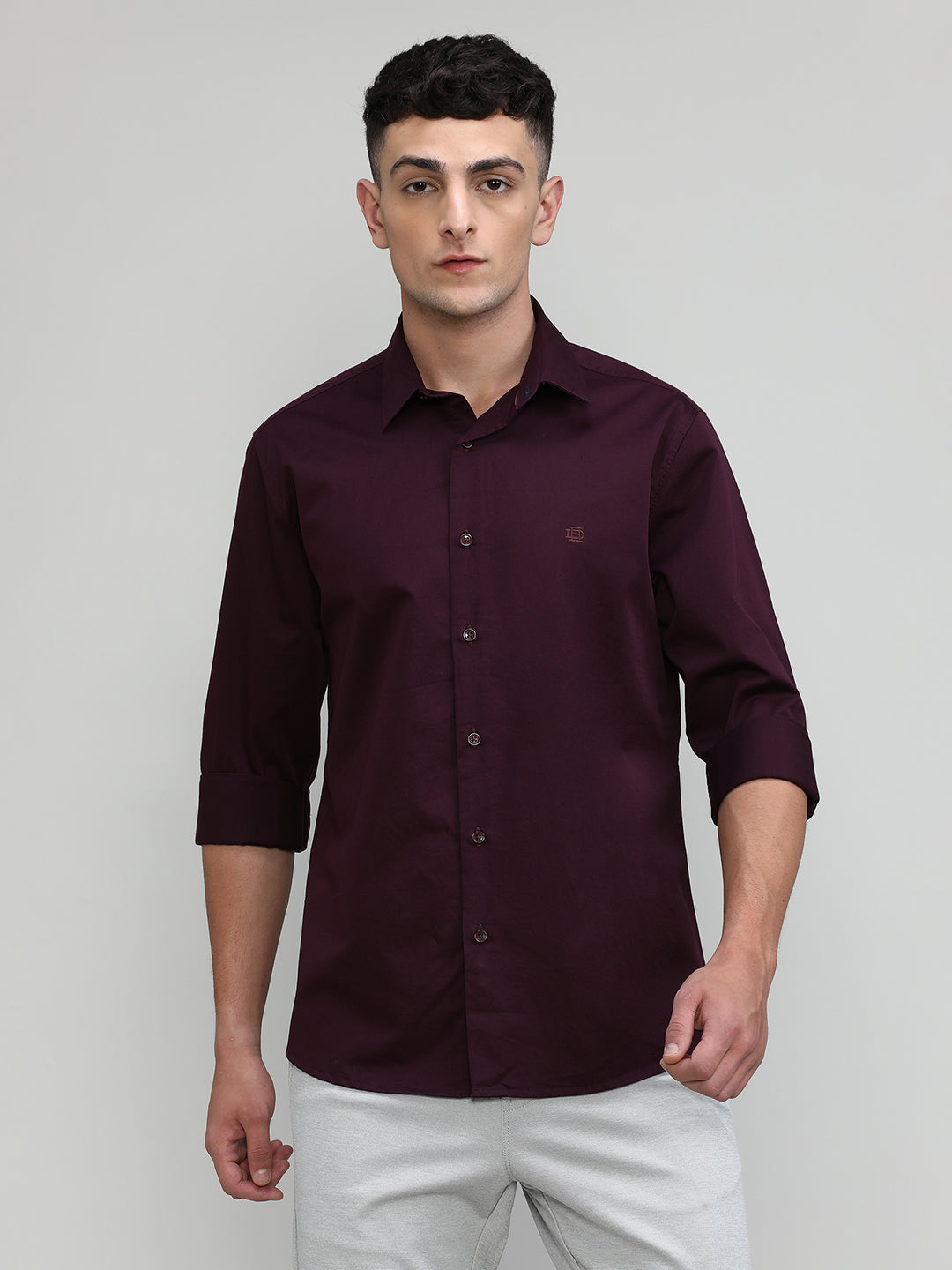 Wine Slim Fit Premium Cotton Solid Shirt -SS25