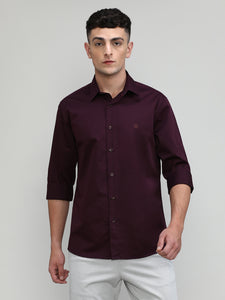 Wine Slim Fit Premium Cotton Solid Shirt -SS25