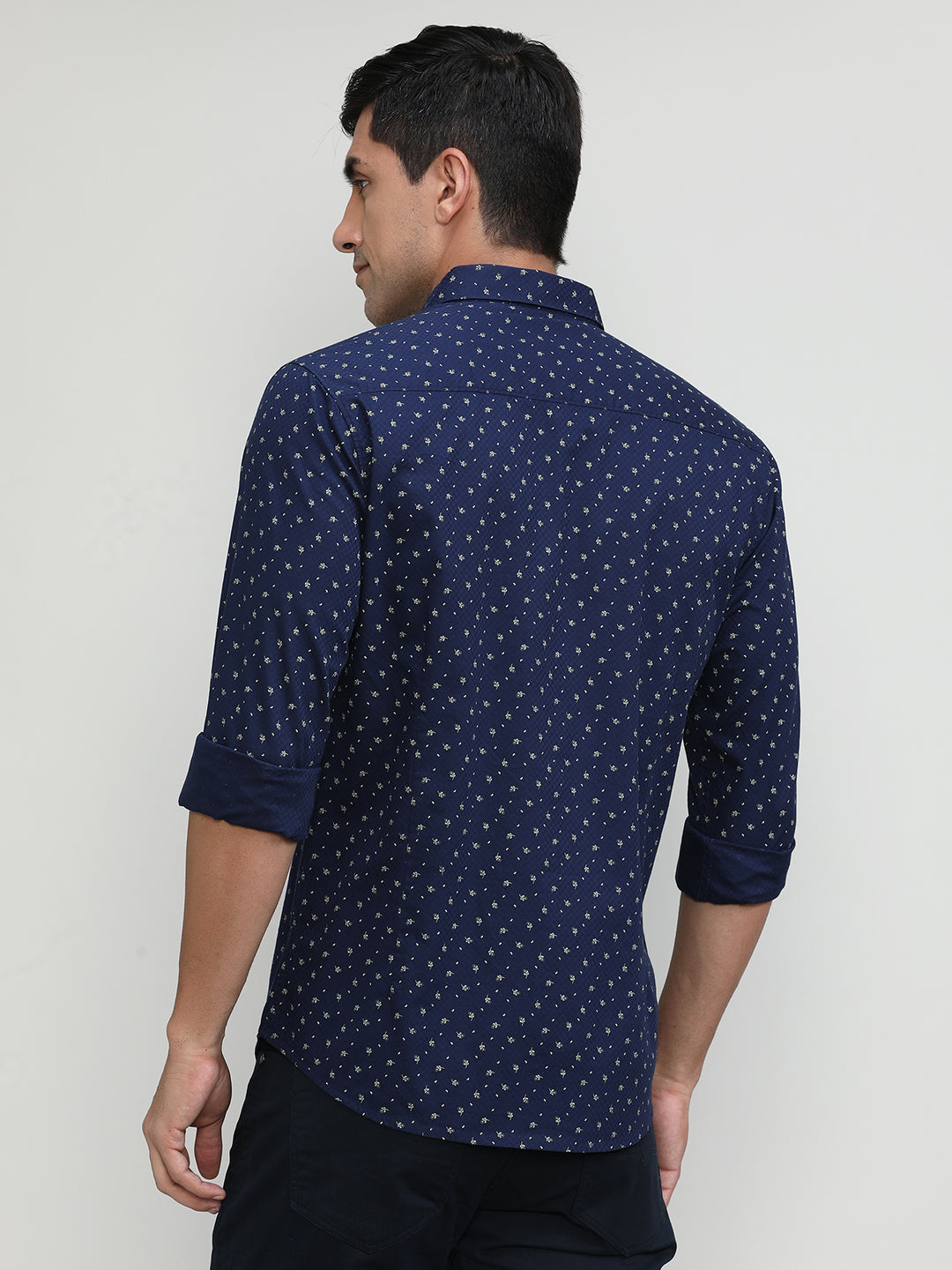 Navy Slim Fit Premium Cotton Printed Shirt -SS25