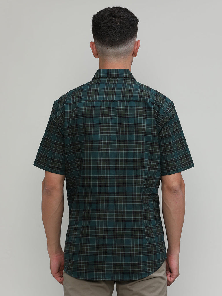 Bottle Green Slim Fit Premuim Cotton Checks Shirt With Pocket