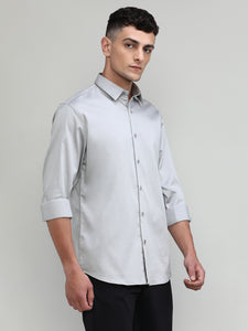 Grey Slim Fit Premium Satin Cotton Lycra Solid Shirt-SS25