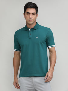 Bottle Green Pique Cotton Lycra Solid Polo T-shirt